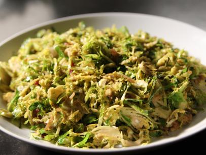 Close-up of Shaved Brussel Sprouts with Pancetta, as seen on Barefoot Contessa: Back to the Basics, Season 15.