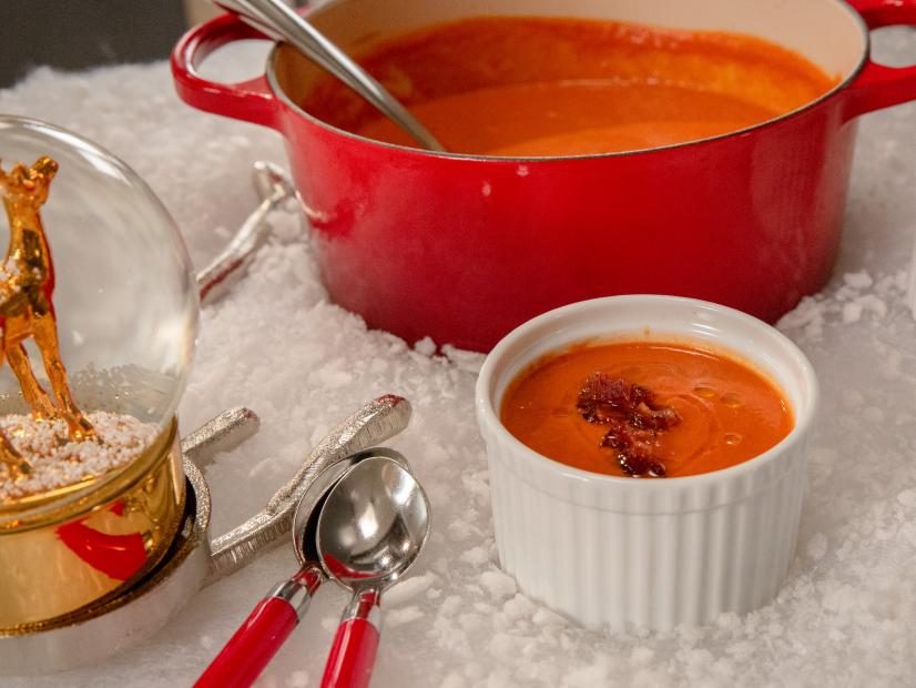Food beauty of Giadas Creamy Tomato Soup as seen on season 4 of Food Networks Giadas Holiday Handbook
