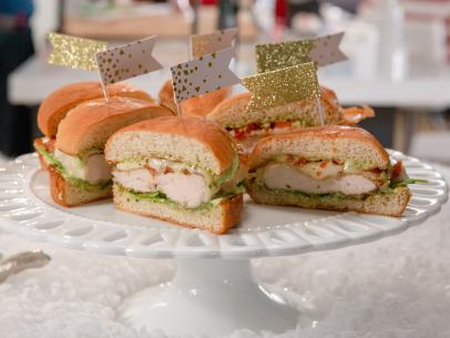 Food beauty of Giadas Crispy Chicken Sandwiches as seen on season 4 of Food Networks Giadas Holiday Handbook