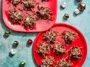 Description: Ree Drummond's Holiday Haystacks. Keywords: Chocolate Chips, Chow Mein Noodles, Almonds, Pistachios, Sprinkles.