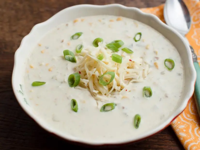 Close-up of Corn and Green Chili Cheese Chowder