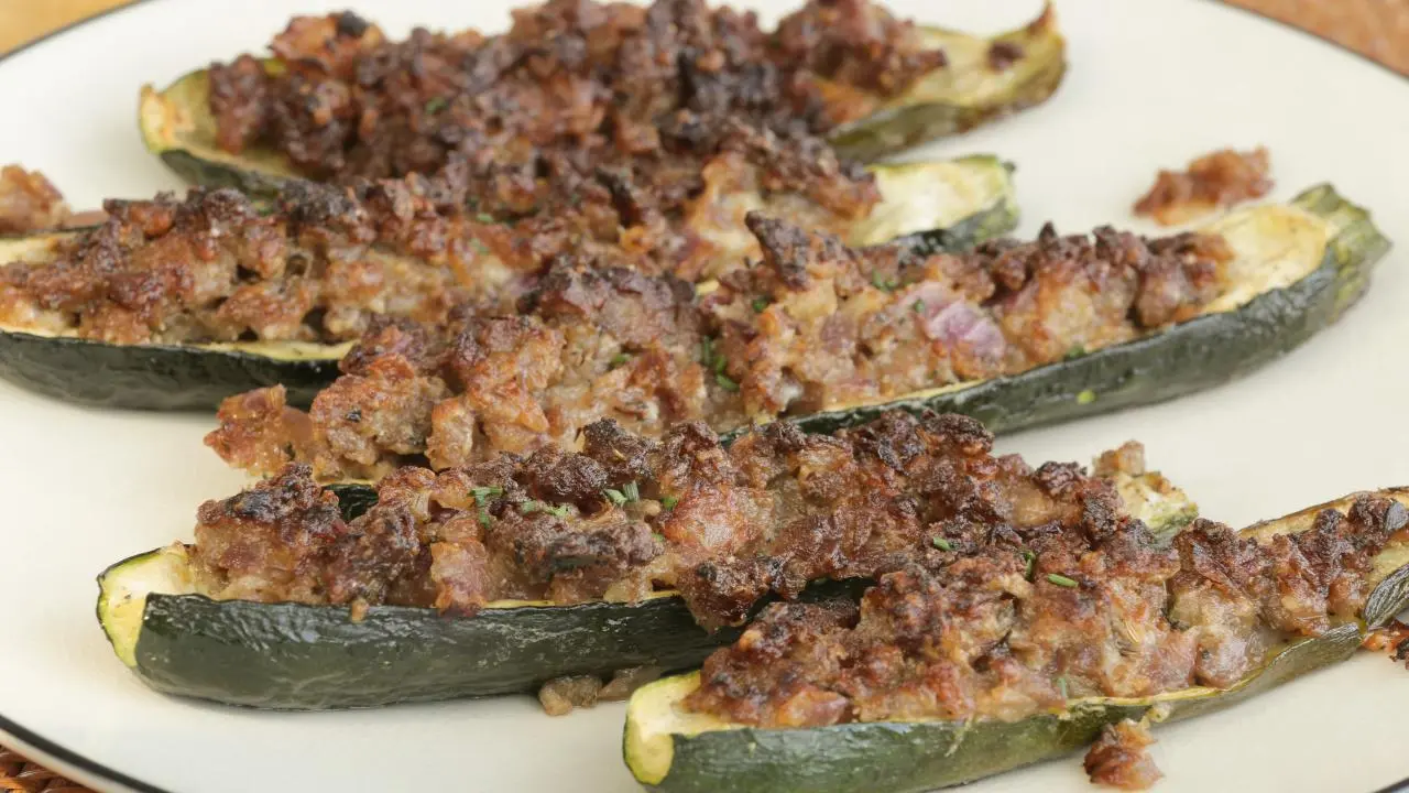 Pork Sausage Stuffed Zucchini