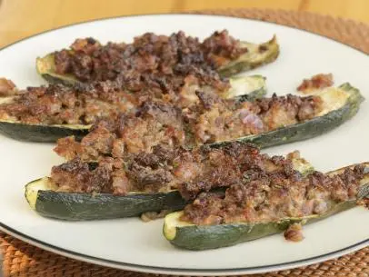 Marc Murphy - Pork Sausage Stuffed Zucchini, as seen on Guy's Ranch Kitchen, Season 2.