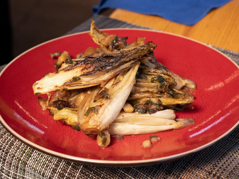 Chef Marc Murphy's Braised Endive with Chesnuts in Brown Butter, as seen on Guy's Ranch Kitchen, Season 2.
