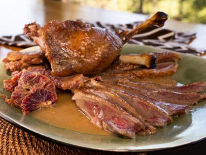 Chef Jonathan Waxman's Steamed & Fire Roasted Goose with Blood Orange Sauce, as seen on Guy's Ranch Kitchen, Season 2.