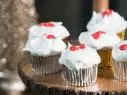 Food beauty of dark chocolate filled angle food cupcakes, as seen on Food Network’s Trisha’s Southern Kitchen Season 13