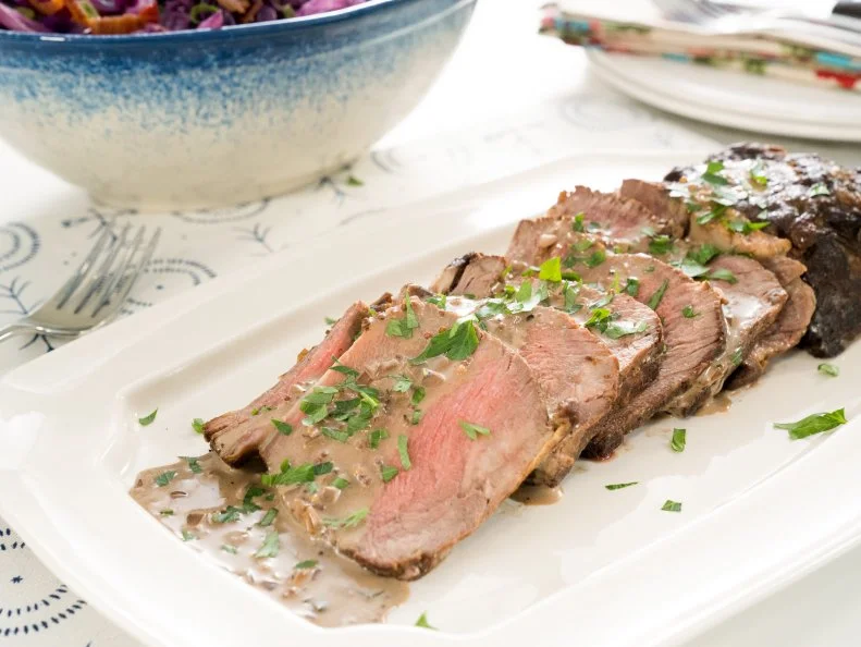 Food beauty of cast iron roast beef, as seen on Food Network’s Trisha’s Southern Kitchen Season 13