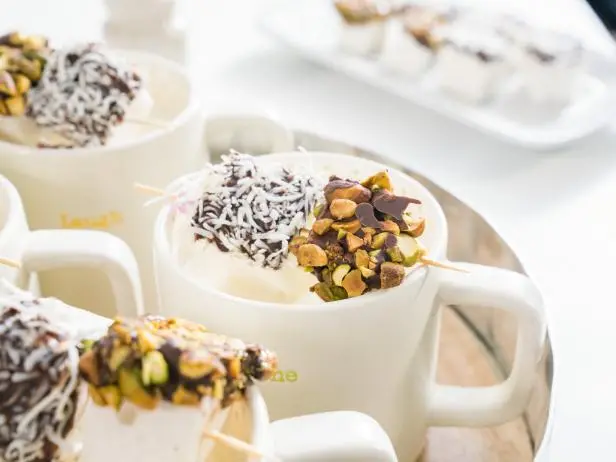 Cardamom White Hot Chocolate with Pistachio and Coconut Dipped