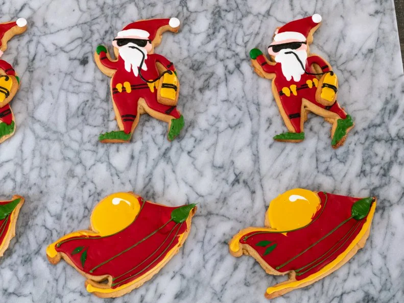 Contestant Ricky Webster's dish Scuba Santa and Nautilus, Brown Sugar and Sea Salt Cookie with Salted Vanilla Royal Icing, during the first round, The Decorating Challenge, "Santa Gets an Upgrade", as seen on Christmas Cookie Challenge, Season 2.