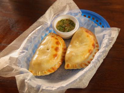 The Humita Empanada as Served at Fat Tummy Empanadas in San Antonio, Texas, as seen on Diners, Drive-Ins and Dives, Season 29.