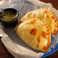 The Spicy Chicken Empanada as Served at Fat Tummy Empanadas in San Antonio, Texas, as seen on Diners, Drive-Ins and Dives, Season 29.