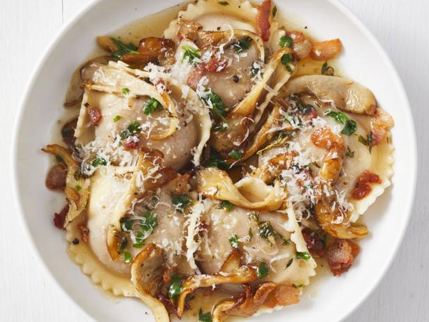 Squash Ravioli with Mushrooms and Pancetta image