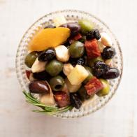 Close-up of Spanish Marinated Olives, as seen on The Pioneer Woman, Season 20.