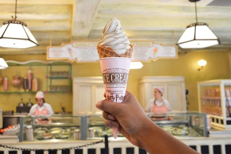 Ice cream is a wholesome part of family vacations, and at Florean Fortescue's this simple treat takes on a whole new dimension. Within The Wizarding World of Harry Potter's Diagon Alley, this dipping shop scoops up flavors Harry and Hermione would love. Have a cup or cone of hard-packed clotted cream, Earl Grey & lavender, sticky toffee pudding or chocolate chili, perhaps. If you prefer soft serve, the orange marmalade, Granny Smith or toffee apple flavors might quench that midday craving. Among the toppings are shortbread crumbs and meringue pieces â   oh, and tiny sweet hundreds-and-thousands balls, of course. They're known as nonpareils elsewhere in the United States.