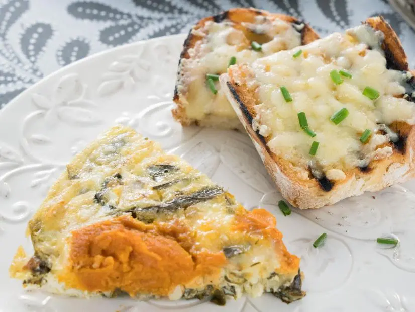 Food beauty of leftover pumpkin and greens frittata, as seen on Food Network’s Trisha’s Southern Kitchen Season 13