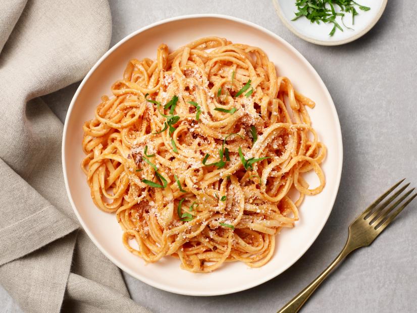 Food Network Kitchen’s Pasta with Herbed Tomato Butter and Parmesan Cheese for NEW FNK, as seen on Food Network.