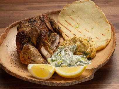 Host Tyler Florence's roasted chicken shawarma, as seen on Worst Cooks In America, Season 15.