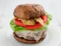 Close-up of Cheeseburger Sliders with Portobello Buns