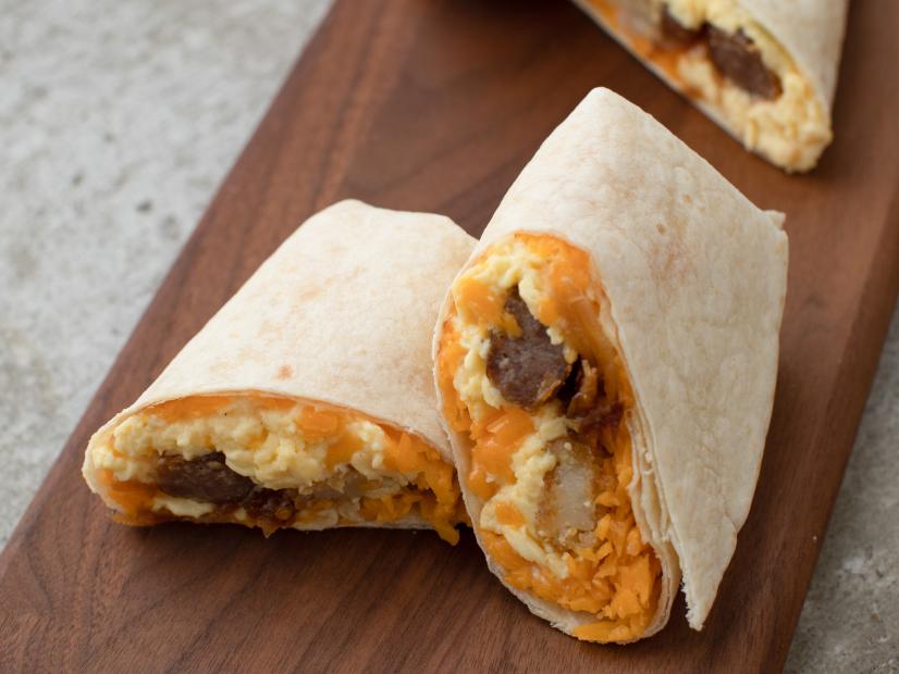 Close-up of Maple Sausage Breakfast Burritos