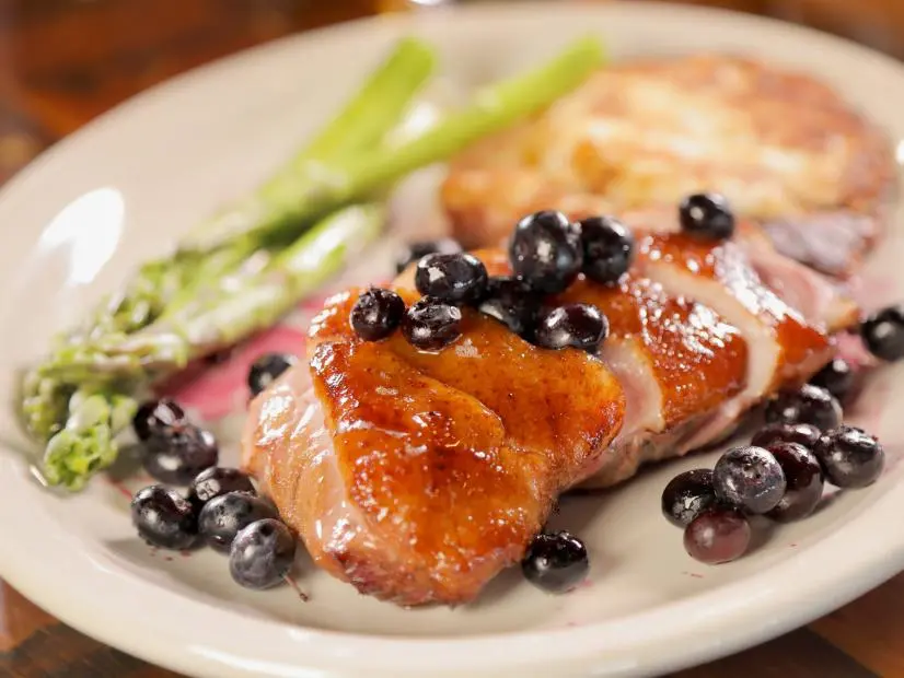 The Smoked Duck Breast with Smoked Blueberries as Served at Flying Mango in Des Moines, Iowa, as seen on DDD Nation, Special.