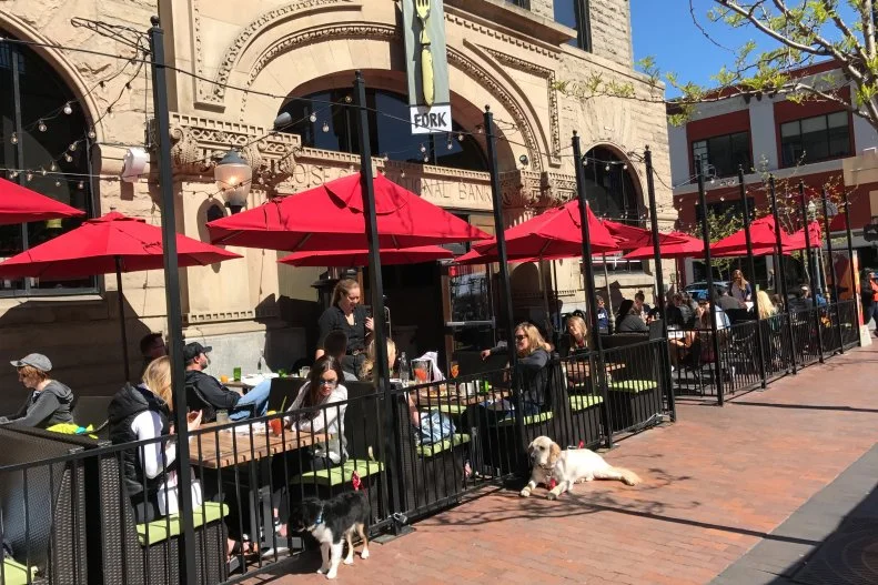 Set right in the middle of pedestrian-friendly downtown Boise, blocks from the Idaho State Capitol Building and Boise City Hall, Fork's large sidewalk patio is a prime spot for people-watching. Four-legged friends can join in on the action from inside or outside the gated dining area. Each pup that comes to dine gets doggie treats and a water bowl while pet parents treat themselves to the restaurant's hearty Northwestern cuisine made from local, seasonal ingredients. Favorites include asparagus fries with ranch dip, tomato basil fondue and grilled cheese with Ballard Family Farms white cheddar and garlic-glazed Acme sourdough bread, as well as the signature butter cake dessert.