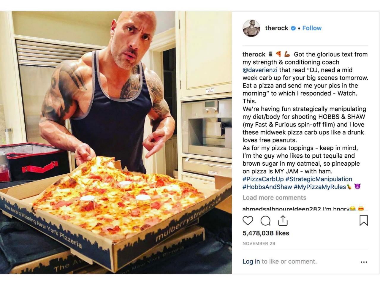 The Rock Just Really Loves Eating an Entire Hawaiian Pizza - Eater