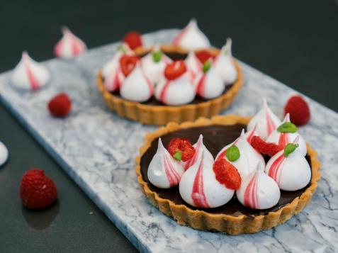 Chocolate Ganache Tart with Meringue Kisses