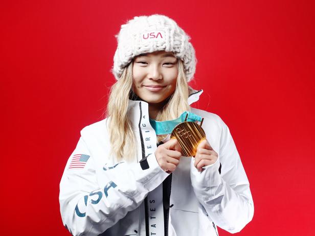GANGNEUNG, SOUTH KOREA - FEBRUARY 13:  (BROADCAST-OUT) Gold medalist in Snowboard Ladies' Halfpipe Chloe Kim of the United States poses for a portrait on the Today Show Set on February 13, 2018 in Gangneung, South Korea.  (Photo by Marianna Massey/Getty Images)
