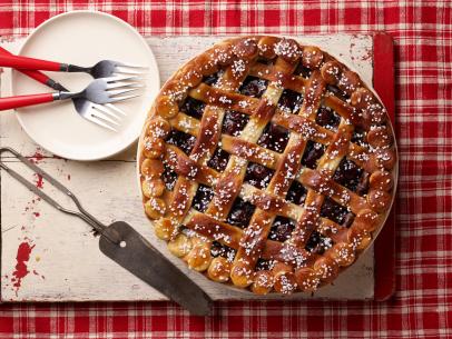 Food Network Kitchen's Cherry Chocolate Pretzel Pie, as seen on Food Network.
