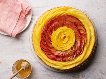 Food Network Kitchen's Giant Rose Cheesecake Tart, as seen on Food Network.