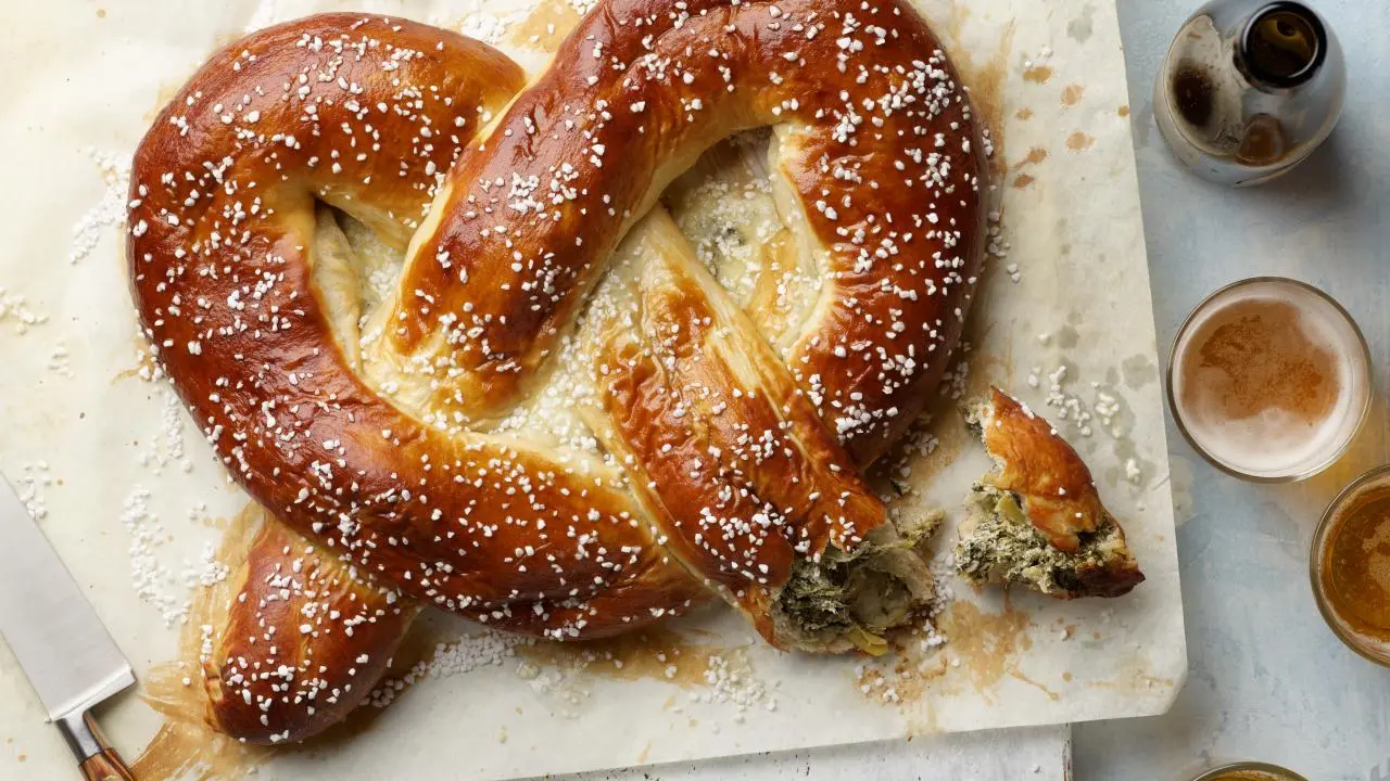 Spinach Dip-Stuffed Pretzel