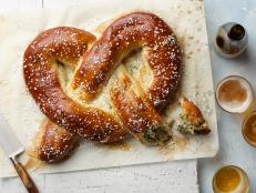 Food Network Kitchen's Giant Spinach Dip-Stuffed Pretzel, as seen on Food Network.