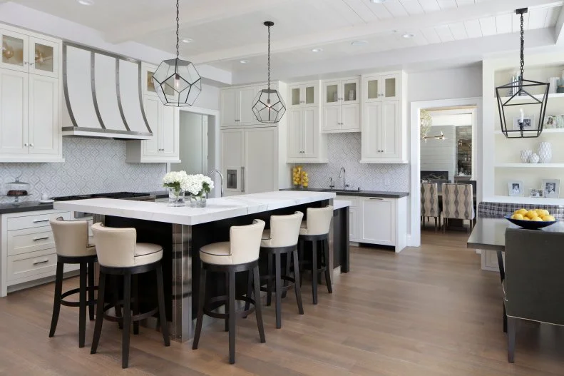 Transitional White Kitchen With Island