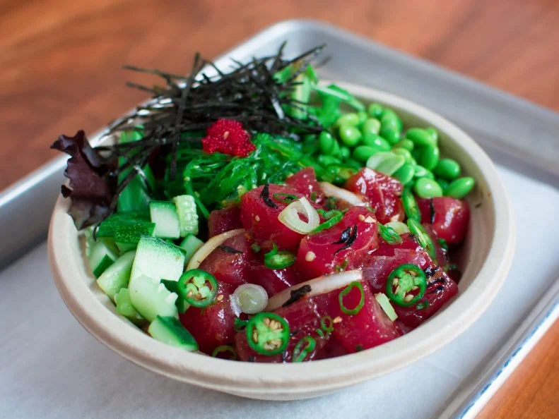 This sunny, So-Cal spot has an everything-but-the-kitchen-sink sort of menu. Some of the options are virtuous (a golden beet-dotted poke, $8.50), some are decidedly not (chili cheese dogs, $6) and others split the difference (Baja fish tacos with battered cod, $4.50 each). But happily, all contents are tasty and surprisingly wallet-friendly.