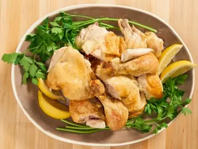 Chef Scott Conant breaks down a whole chicken in the Food Network Fantasy Kitchen, as seen on Food Network's The Kitchen