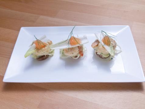 Shrimp, Fennel and Potato Towers with Cream Sauce