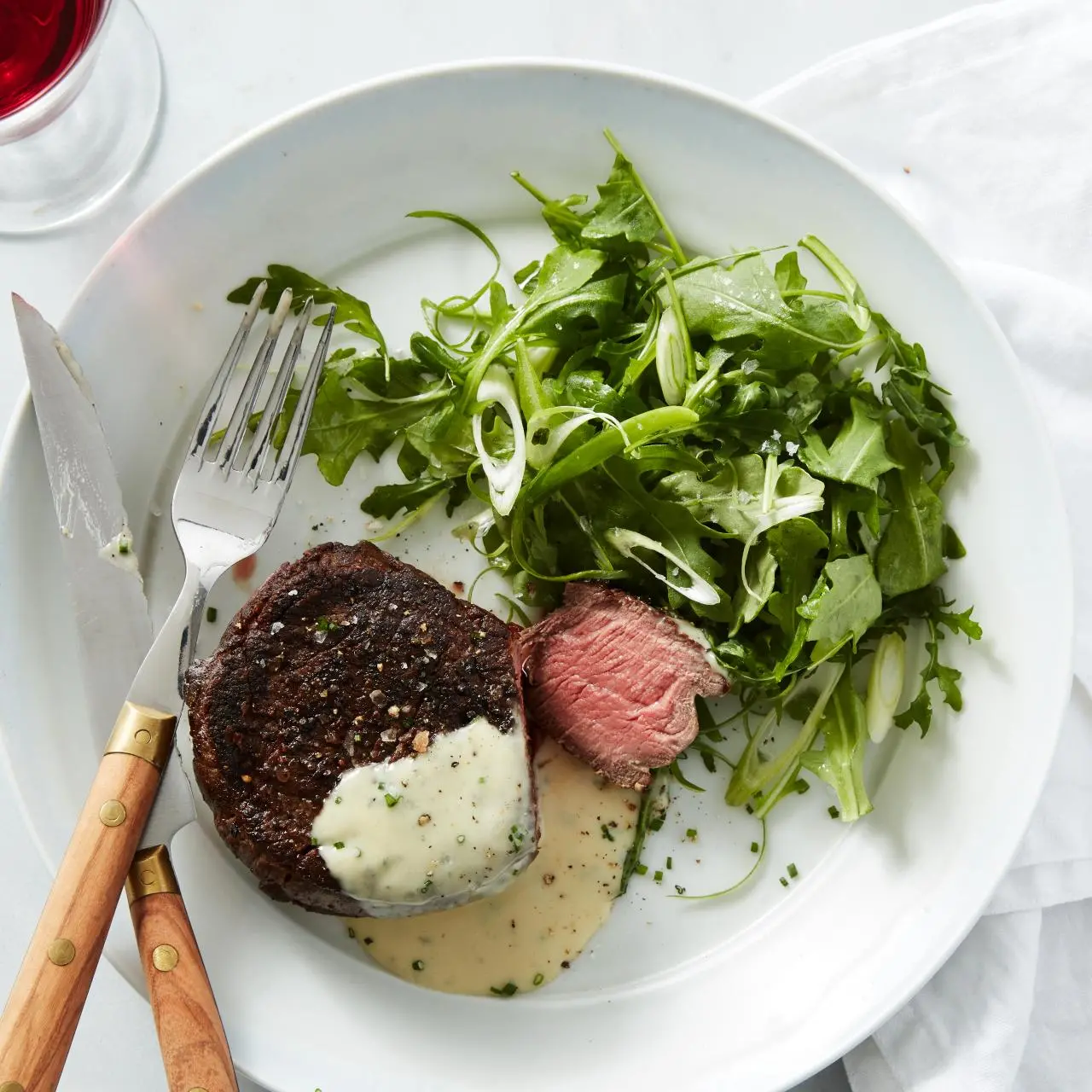 Steakhouse Steaks with Roquefort-Chive Sauce