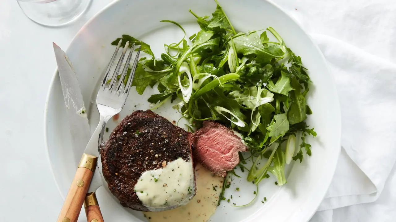 Steakhouse Steaks with Roquefort-Chive Sauce