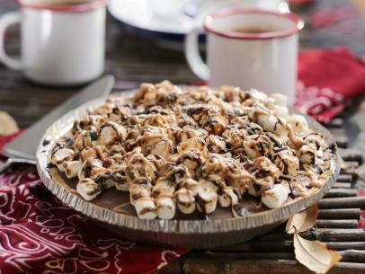Peanut Butter S'mores Pie and Cinnamon Hot Chocolate as seen on Valerie's Home Cooking Bringing the Outdoors In episode, season 8.