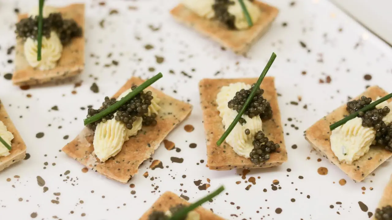 Poppy Seed Crackers with Egg Mousse and Caviar