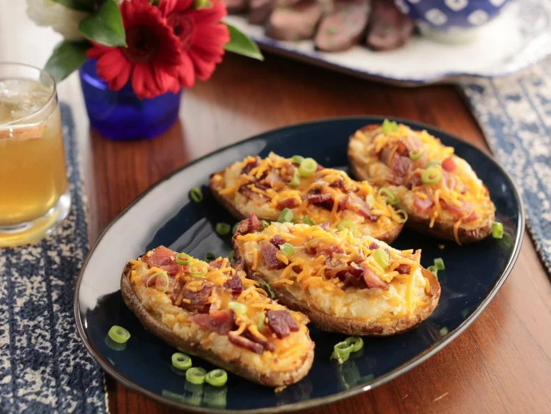 Twice Baked Potatoes, Red Wine and Herb Marinated Tri-Tip Steak, and Honey Bourbon Cider Cocktail as seen on Valerie's Home Cooking All American Boy episode, season 8.