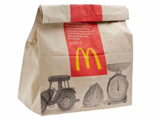 London, England - January 1, 2013: McDonald's Fast Food Meal in Brown Paper Bag
