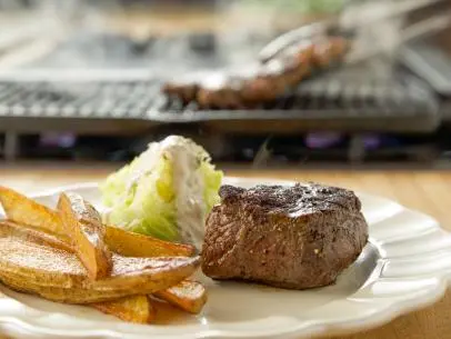 Close-up of Steak Frites with Lemon and Pepper Seasoning and Easy Hollandaise