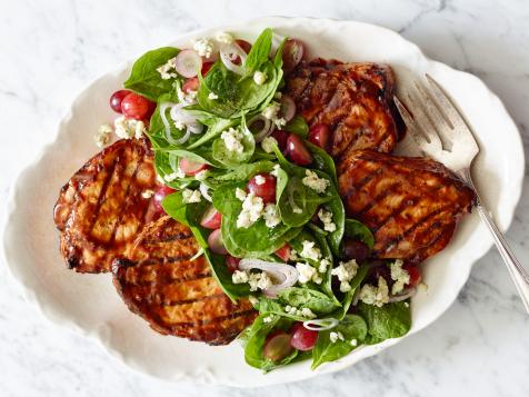 Herb & Balsamic Grilled Pork with Spinach and Grape Salad