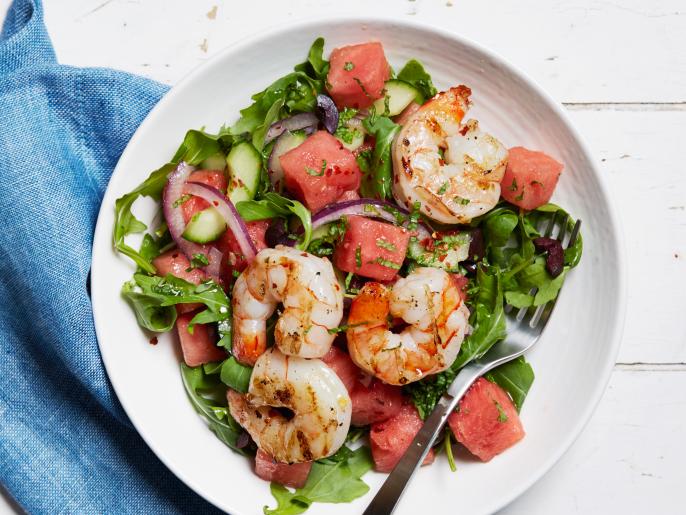Grilled Shrimp, Arugula and Watermelon Salad Recipe | Food Network ...