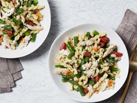Three-Bean Chicken Pasta Salad with Garlic Oil