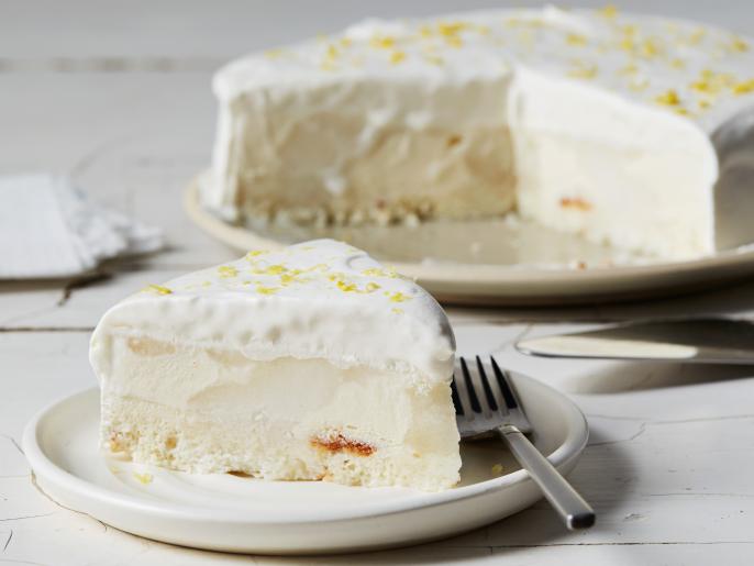 Angel Food Cake and Lemon Sorbet Ice Cream Cake with Lemony Frosting