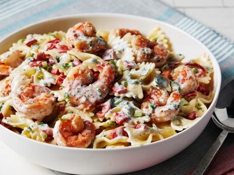 Creamy Herbed Shrimp and Roasted Red Pepper Pasta Salad
