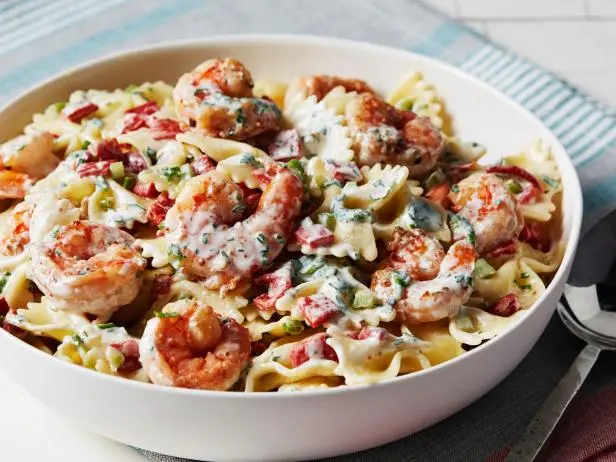 Creamy Herbed Shrimp and Roasted Red Pepper Pasta Salad Recipe | Food ...