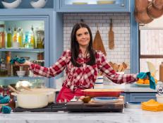 Host Katie Lee makes Breakfast For Dinner: Breakfast Mac and Cheese, as seen The Kitchen